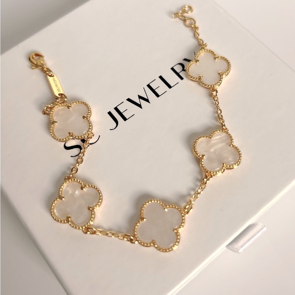 Clover Bracelet Mother of Pearl 14k Gold Plated Luxury Bracelet - Picture 5 of 11